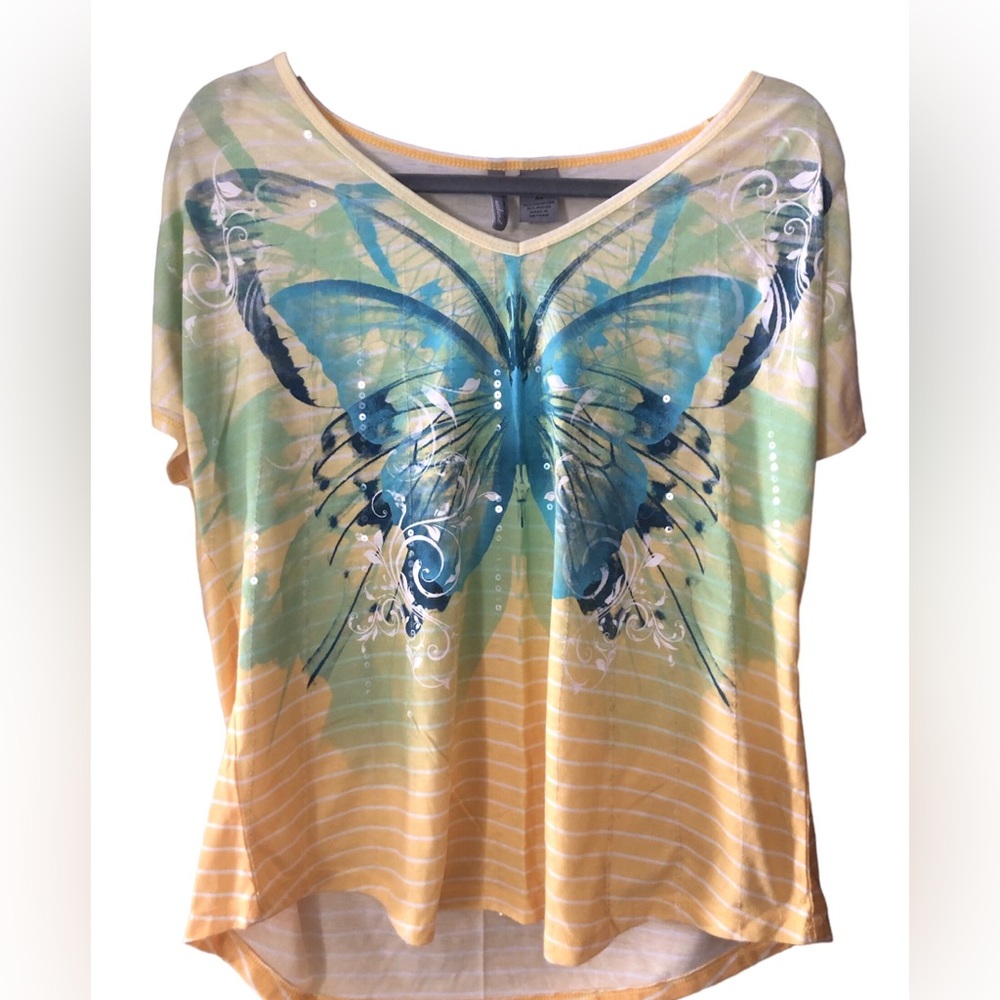 XL Blue Butterfly No Boundaries Top